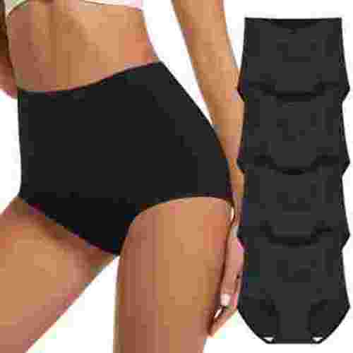 MEIYATING Women's High Waisted Cotton Panties - Tummy Control Full Coverage Underwear 4 Pack