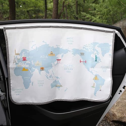 Magnetic Car Sun Shade Curtain for Side Window – Sun Blocker and UV Protector for Baby, Kids, and Pets – Universal Fit with Built-in Magnets for Steel-Framed Door (Be-Travel Map)