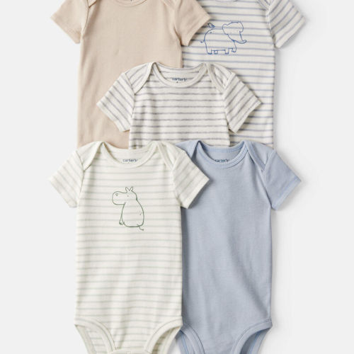 Baby Boy 5-Pack Hippo Multipack Bodysuits - Brown/Blue/White | Carter’s Oshkosh Canada