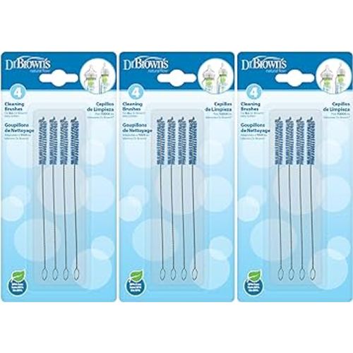 Dr. Brown’s Natural Flow Reusable Baby Bottle Vent System and Reservoir Cleaning Bristle Brush, BPA Free, Blue Brushes, 12-Pack