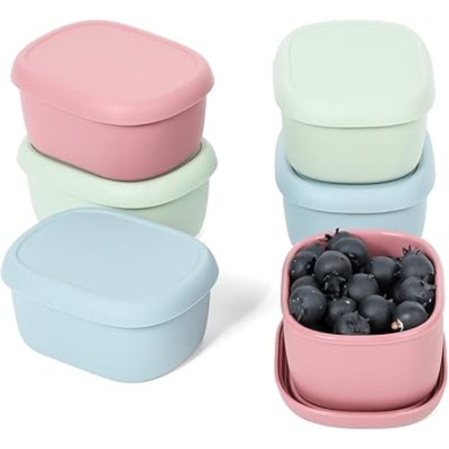 6 pcs 6.76 oz Silicone Snack Containers for Kids Silicone Food Storage Containers with Lids, Reusable Small Snack Container, Stackable Silicone Toddler Lunch Box for Daycare, School and Travel