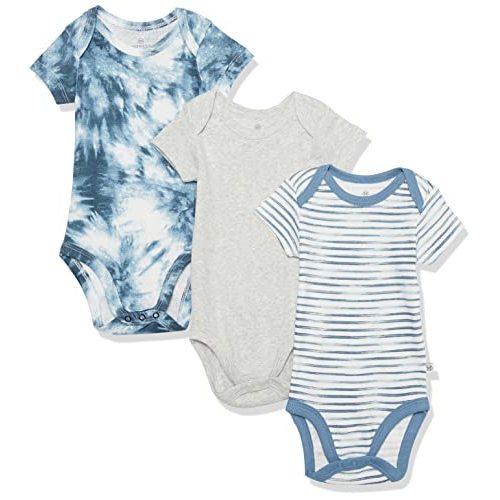 HonestBaby unisex-baby 3-pack Short Sleeve Bodysuits One-piece 100% Organic Cotton for Infant Baby Boys, Girls, Unisex