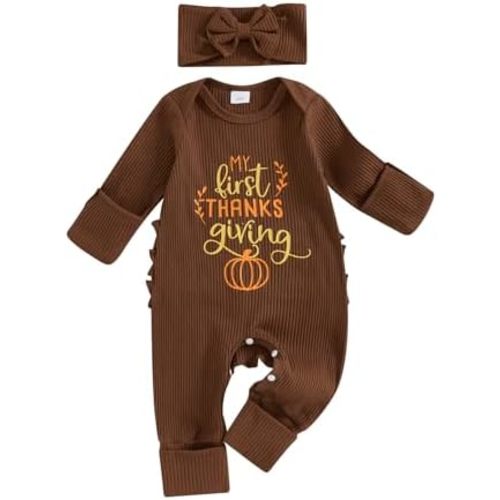My First Halloween Outfit Baby Girl Newborn Ribbed Romper Long Sleeve Onesie1st Thanksgiving Clothes Preemie Fall