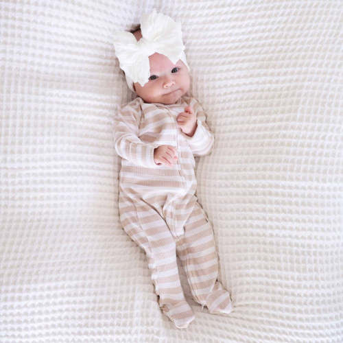 Latte Stripes Waffle Zipper Footie