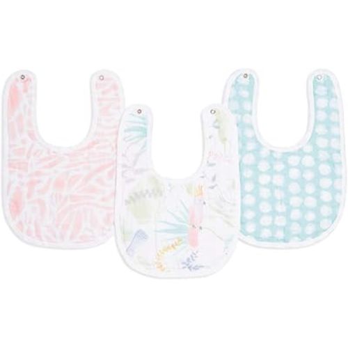 aden + anais Essentials Snap Baby Bib, 100% Cotton Muslin, 3 Layer Burp Cloth, Super Soft & Absorbent for Infants, Newborns and Toddlers, Adjustable with Snaps, 3 Pack, Tropicalia