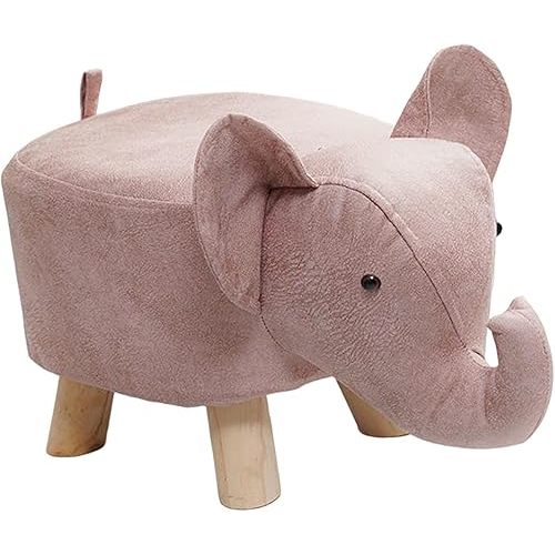 Animal Footstool Elephant Bench, Portable Shoes Changing Cute Storage, Wood Ottoman Stool Sofa Tea Stool for Decor, Bedroom, Living Rooms Indoor, Pink