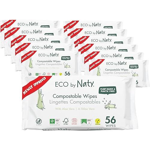 Eco by Naty Aloe Vera Baby Wipes – Plant Based Wipes, Compostable Baby and Newborn Hypoallergenic Wipes, Great for Baby Sensitive Skin (672 Count - 12 packs of 56)