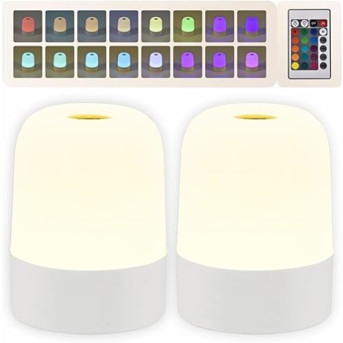 Touch Lamp for Bedroom, Table Lamps Rechargeable, Remote Control, Multi-Color Nightstand Lamp, Breastfeeding, Sleep Aid, Portable Small Night Lamp (2 PCS)