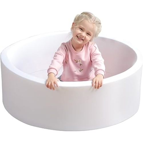 TRENDBOX Soft Memory Foam Ball Pit Sponge Indoor Round Ball Pit (NO Balls) for Toddler Children - White
