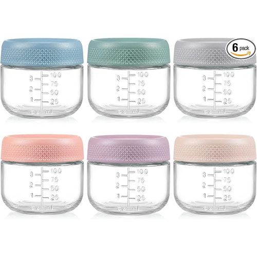6 Pack 4 oz Glass Baby jars with Airtight Lids