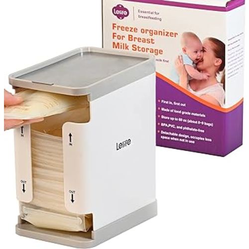 Freeze Organizer for Breast Milk Storage Bags, Container Storing First-in First-Out System with Tray for Freezing Breastmilk to Feed Baby