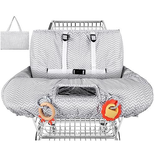 Yoofoss Shopping Cart Cover for Baby, 2-in-1 High Chair Cover with Safety Harness, Multifunctional Cart Covers for Toddler, Universal Fit, Soft Padded Grocery Cart Cover for Baby Boy Girl - Gray Waves
