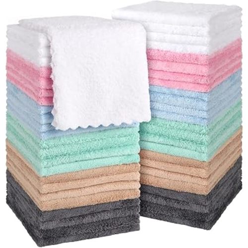 Orighty Ultra Soft Washcloths 48 Pack, Premium Microfiber Towel Sets 12 x 12 inches, Absorbent and Quick Drying Coral Velvet Washcloth, Versatile Wash Cloth for Bathroom, Hotel, and Gym (Multi-Colors)