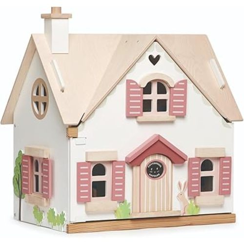 Tender Leaf Toys - Cottontail Cottage - Furnished 18.7" Tall 3 Story Countryside Wooden Doll House with 24 Pcs Accessories - Encourage Creative and Imaginative Fun Play for Children - Age 3+