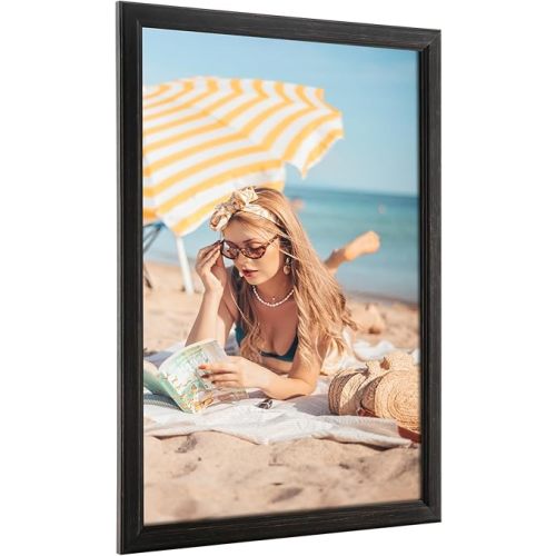 20x30 Wood Frame Black, Rustic Natural Wooden 30x20in Poster Picture Frame, Distressed 20 x 30inch Woodgrain Gallery Photo Frame with HD Plexiglass, Horizontal Vertical Wall Mounting Display 1pcs