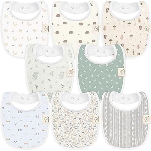8-Pack Organic Baby Bibs for Boys, Girls - Soft Cotton Drooling and Teething Baby Bibs, Baby Girl Bibs, Baby Boy Bibs, Baby Drool Bibs for Baby Girl, Boy, Newborn Infant Bibs (Prairie)