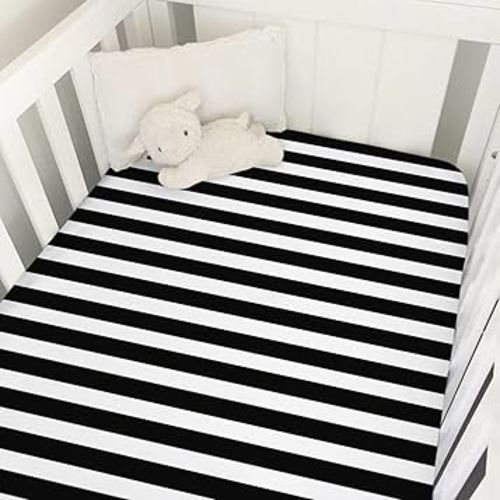 Black and White Stripes Baby Crib Sheets Boys & Girls Black Striped Soft Snug Fitted Newborn Bedding Nursery Baby Sheets 52x28 Standard Crib Mattress Covers