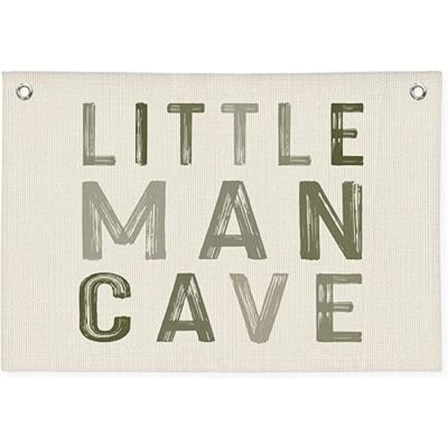 PLKMN Little Man Cave Decor for Nursery, Sage Green Canvas Banner, Long Live Boyhood Wall Hanging Linen Banner Flag Decor for Nursery Playroom Toddler Room, Boys Kids Room Decor