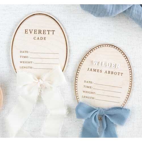 Baby Boy Name Announcement Sign: Bow Hospital Birth Statistic Plaque for Newborn with Ribbon