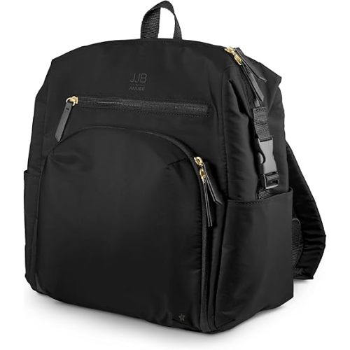 JuJuBe Modern Diaper Bag Backpack with Portable Changing Pad, Stroller Straps, Large Travel Backpack for Boy or Girl, Carrying Baby Bottles, Wipes, Diapers, Pacifiers, Black