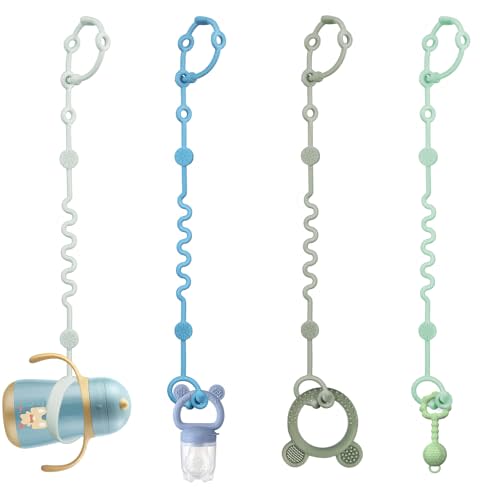 LittleHugs Toy Straps - Adjustable Stroller Accessories, Silicone Pacifier Clip, No Throw Baby Travel Leash for High Chair, Car Seat (boy-4 Pack)