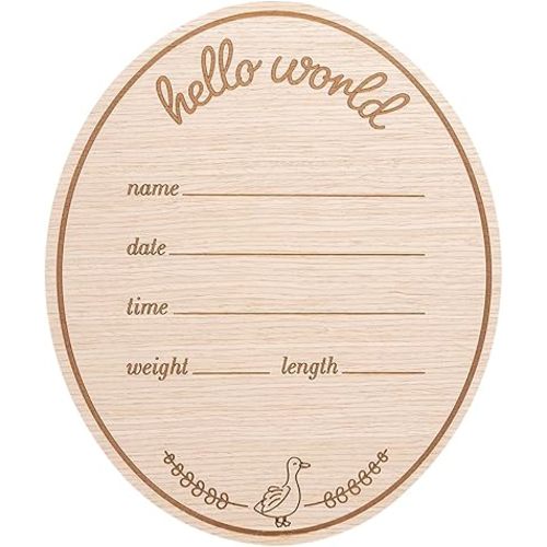 Kate & Milo Wooden Hello Baby Birth Announcement Photo Prop, Goose Design, Personalized Newborn Milestone Sign for Hospital and Newborn Photos