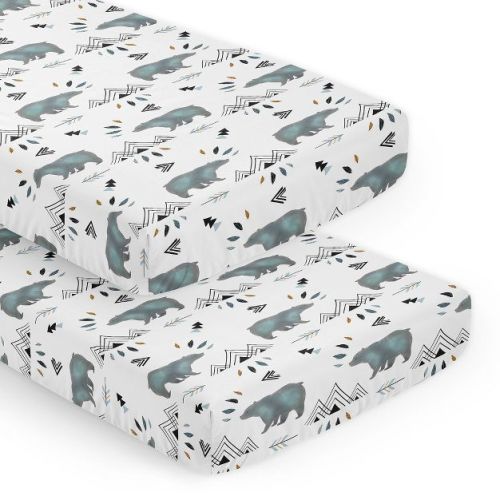 Sweet Jojo Designs Boy Fitted Crib Sheets Set Bear Mountain Blue and Black 2pc