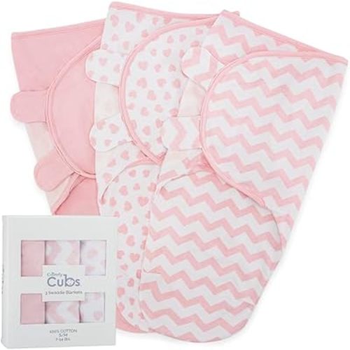 Comfy Cubs Swaddle Blanket Baby Girl Boy Easy Adjustable 3 Pack Infant Sleep Sack Wrap Newborn Babies (Large 3-6 Months, Pink)
