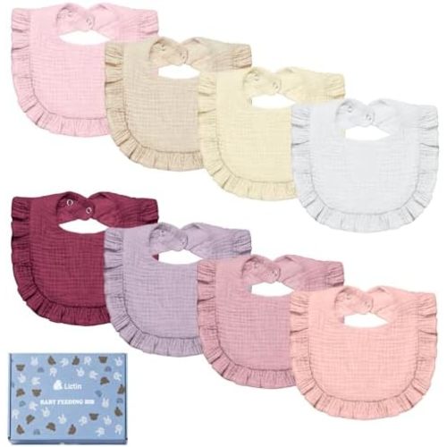 Lictin 8-Pack Muslin Baby Bibs - Bandana Drooling and Teething Bibs, Unisex Cotton
