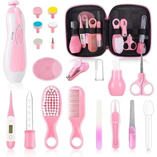 Baby Healthcare and Grooming Kit,21 in 1 Baby Electric Nail Trimmer Set, Baby Grooming Kit,Newborn Nursery Health Care Set,Infant Comb,for Newborn Infant Toddler Kids (Pink)