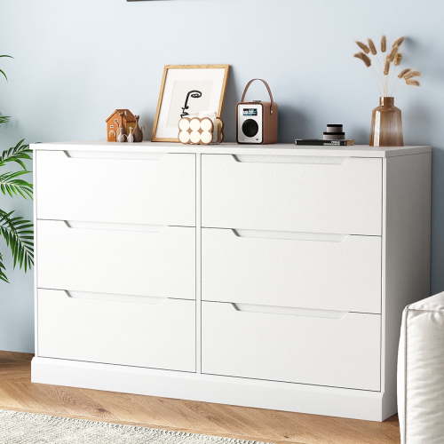 White Dresser 6 Drawer Dresser Modern Wooden Closet Double Dresser for Bedroom Closet Living Room Hallway Entryway Dressing Room
