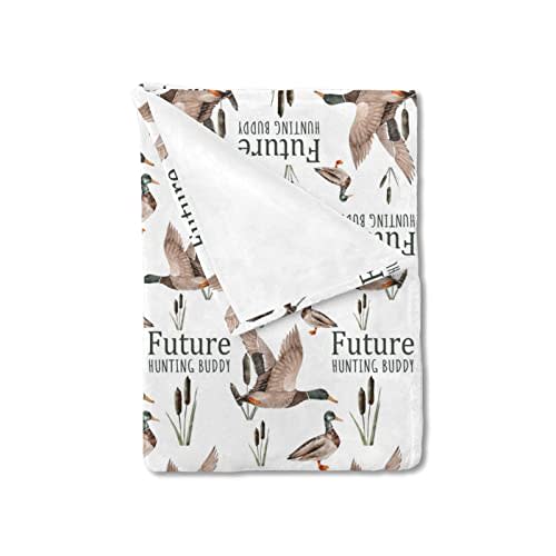 HawSkgFub Future Duck Hunting Buddy Baby Blanket Boy Shower Gift, Mallard Hunter Wild Animal Reed Flannel Fleece Nursery Bed Swaddle, Soft Lightweight Newborn Toddler Infant Kid Crib Bedding 30 x 40