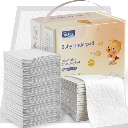 Disposable Changing Pad Liners (50 Pack), Baby Incontinence Diaper UnderPads 18"x 24" Extra Large & Super Soft , Ultra Absorbent & Waterproof - Covers Any Surface for Diaper Changes, White 