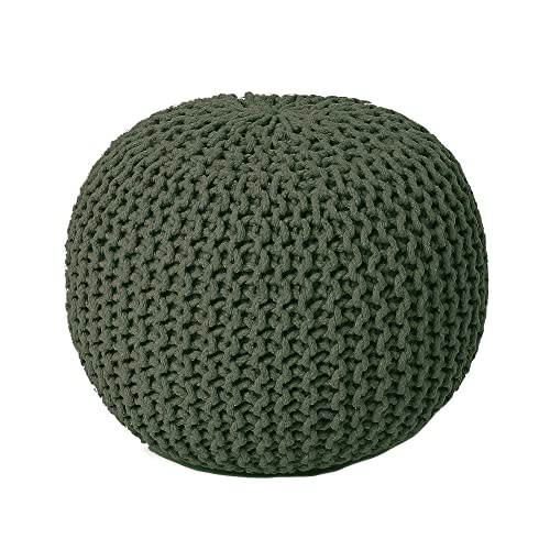 REDEARTH Round Hand Knitted Pouf - Foot Stool Bean Bag Ottoman - Cord Boho Pouffe - Poof Accent Beanbag Footrest for Living Room - Bedroom - Patio - Lounge (19.5"x19.5"x14") - Olive