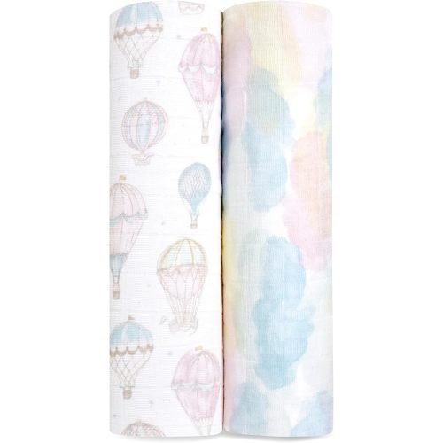 aden + anais Swaddle Blanket, 100% Organic Cotton Blankets for Girls & Boys, Baby Receiving Swaddles, Ideal Newborn & Infant Swaddling Set, 2 Pack, Above The Clouds
