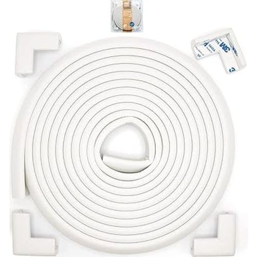 Roving Cove Slim-Fit Corner Edge Protector for Baby Proofing (Small 15ft Edge 4 Corners), Furniture Safety Bumper Guard, Soft NBR Rubber Foam, 3M Adhesive, Oyster White (Off White)