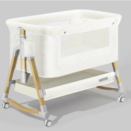 HARPPA Cuddly 3-in-1 Baby Bassinet Bedside Sleeper for Reflux | Attaches to Bed, Adjustable 5 Heights, Non-Toxic & CPSC Certified | Sturdy Aluminum Frame, Portable Wheels, Tool-Free Setup, Gentle Rocking | Perfect for Newborns, Infants, Small Spaces & Saf