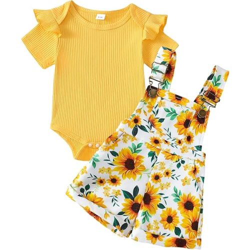 SUNNY PIGGY Baby Girl Clothes Summer Outfit Short Sleeve Overalls Suspender Infant Girls Short Set Shorts Clothing