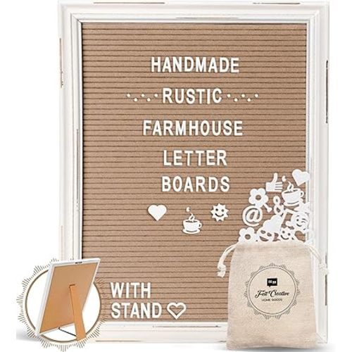 Cappuccino Felt Letter Board Back to School Sign with Rustic Wood White Frame - Farmhouse Letter Board Sign with Stand - Baby Announcement 12x16 Felt Board Changeable Message Board with 350 Letter Set