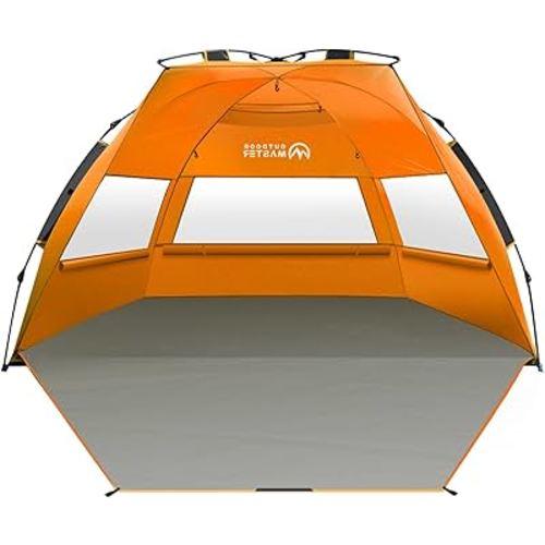 OutdoorMaster Beach Tent for 3-4 Person - Easy Setup and Portable Beach Shade Sun Shelter Canopy with UPF 50+ UV Protection Removable Skylight Family Size