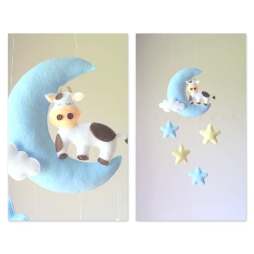Baby mobile cow over the moon, cow mobile, baby boy Crib Mobile, baby mobile moon and stars, baby decor moon, nursery mobile