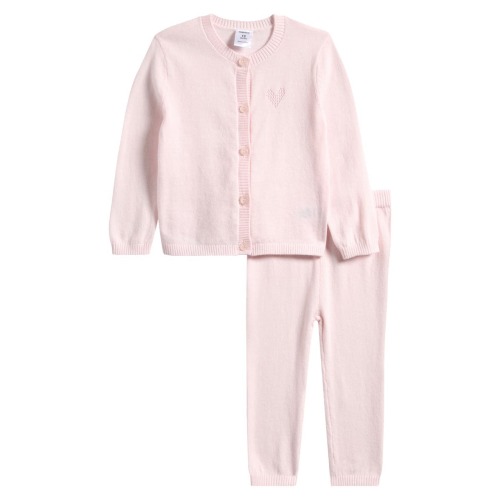 Pointelle Heart Cardigan & Sweater Pants Set, 3M