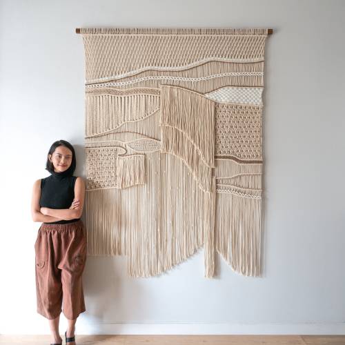 Extra Large Macrame Wall Hanging, Abstract Textile Art for Interior, Japandi Fiber Wall Art Decor, Extra Large Macrame Headboard Above Bed
