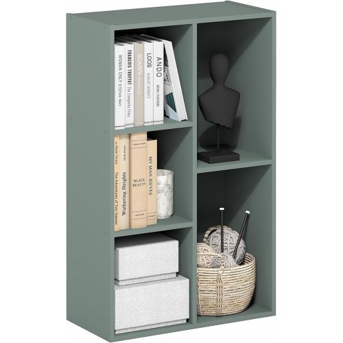 Furinno LUDER Book Shelf, 5-Cube Bookshelf, Reversible Bookcase, 9.4 x 19.5 x 31.5, Easy Assembly, for Living Room, Bedroom, Home Office, Sage Green
