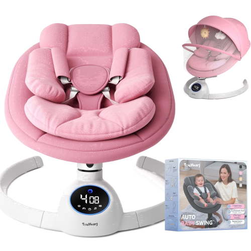 TouHeart Electric Baby Swing, Infant Rocker with Bluetooth & Remote,5 Speeds,10 Lullabies,3 Timing, Pink