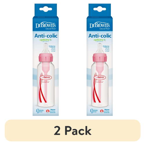 (2 pack) Dr. Brown’s Natural Flow Anti-Colic Options+ Narrow Baby Bottle, Pink, 8oz, Slow Flow, 0m+, 1 Pack