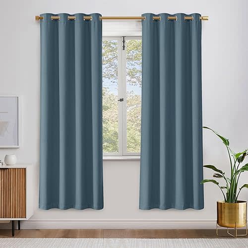 Beauoop 100% Blackout Curtains 72 Inch Long 2 Panels for Bedroom Living Room Blue Linen Textured Room Darkening Thermal Insulated Soundproof Grommet Top Window Treatment Drapes,52x72, 2 Set