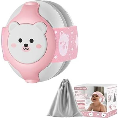 Baby Headphones Noise Cancelling,Bear Baby Earmuffs for Infant Hearing Protection Ages 0-36 Month,25dB NRR Infant Ear Protection,Ideal Travel Essentials for Airplane/Sleep/Plane/Noisy Event-Pink