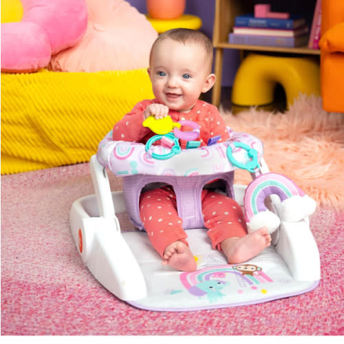 Bright Starts Learn-to-Sit 2-Position Baby Floor Seat with Toys, Unisex, 4-12 months, Purple Paradise