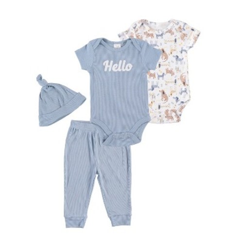 Chick Pea Baby Boy Newborn Essentials Baby bodysuit Set 4 PC Set Dogs Hello Doggy 6-9M